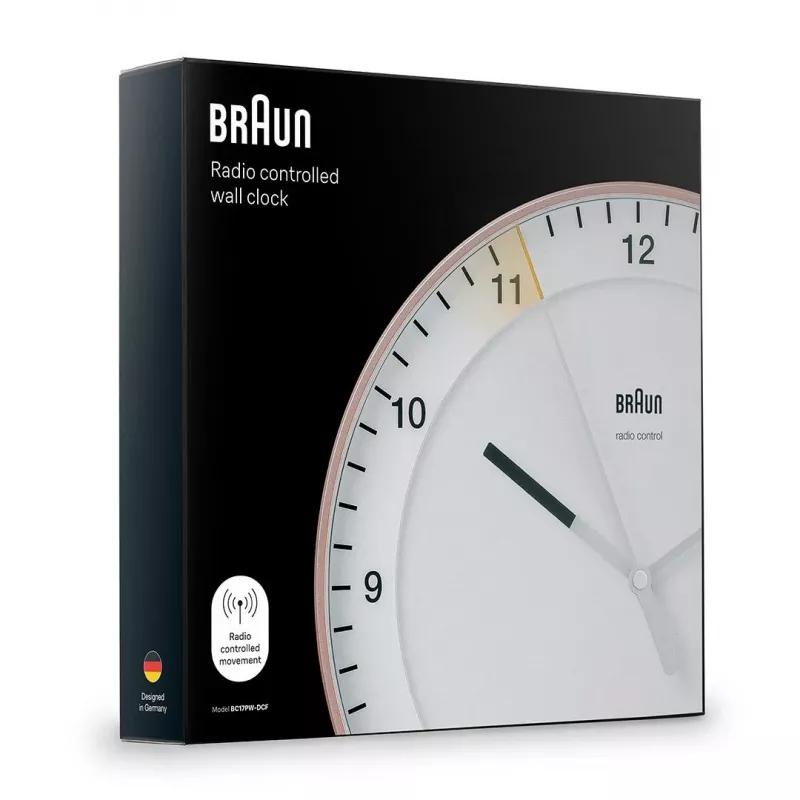 Wandklok BRAUN BC 17 PW DCF — analoge DCF-radio-klok, roze en wit