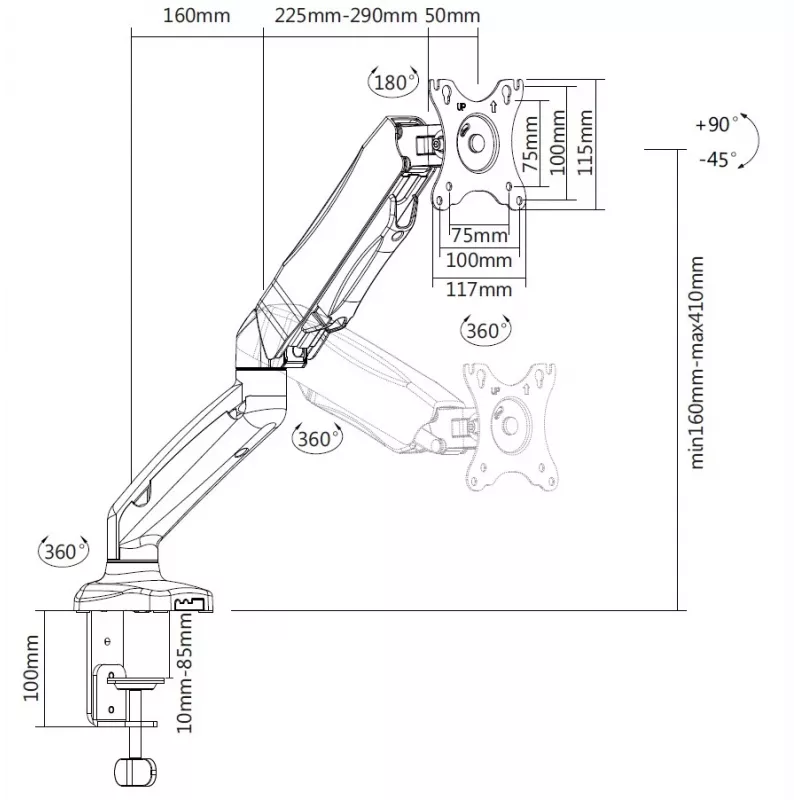 Equip 33 cm – 68,6 cm interactieve monitor-tafelsteun