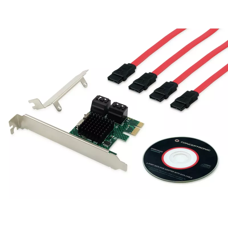 Conceptronic EMRICK 4-poorts SATA PCIe-adapter met SATA-kabel