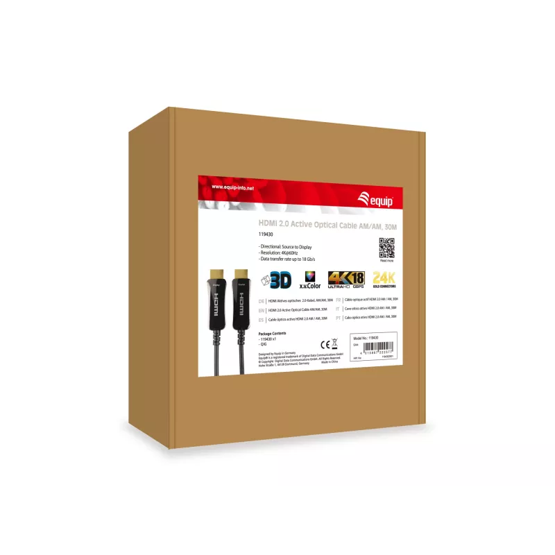 HDMI-kabel Equip HDMI 2.0 actief optisch kabel M/M 30 m