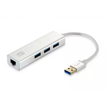 LevelOne Gigabit USB netwerkadapter, USB-hub, bedraad, USB, Ethernet, 1000 Mbit/s, zilver, wit