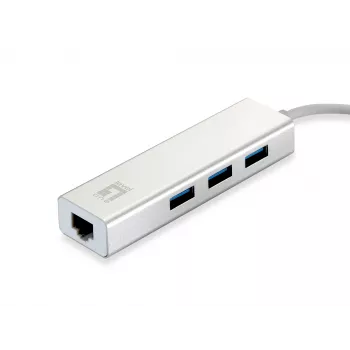 LevelOne Gigabit USB netwerkadapter, USB-hub, bedraad, USB, Ethernet, 1000 Mbit/s, zilver, wit