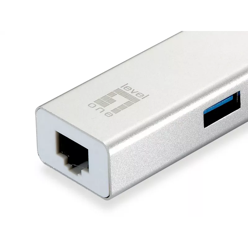 LevelOne Gigabit USB netwerkadapter, USB-hub, bedraad, USB, Ethernet, 1000 Mbit/s, zilver, wit