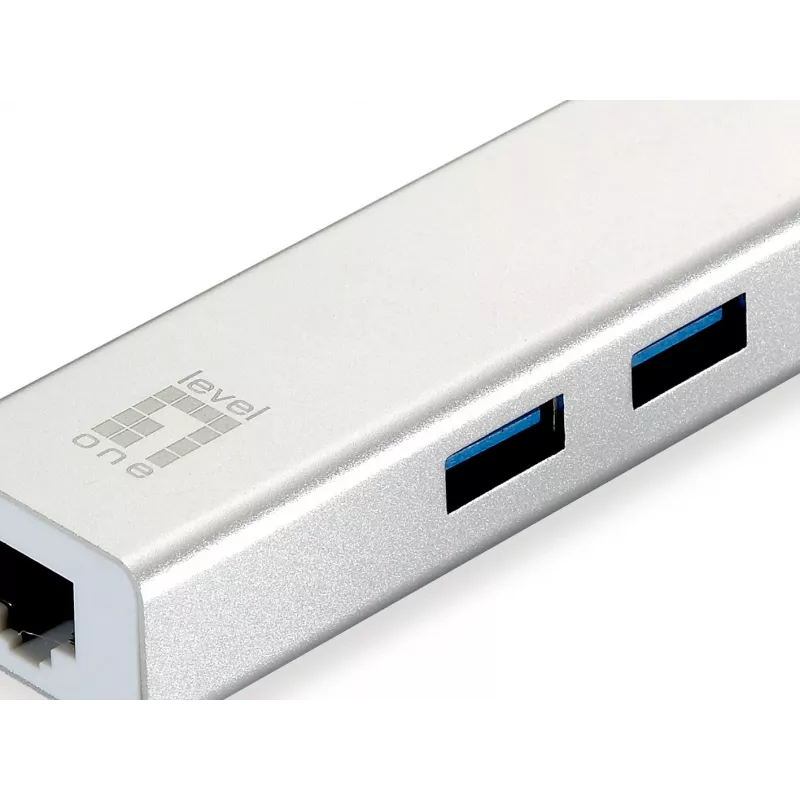 LevelOne Gigabit USB netwerkadapter, USB-hub, bedraad, USB, Ethernet, 1000 Mbit/s, zilver, wit