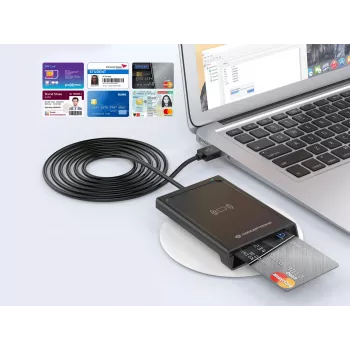 Conceptronic BIAN11B dual-interface smart-ID-kaartlezer, USB 2.0, Near Field Communication (NFC), 1 m, zwart, 100 g