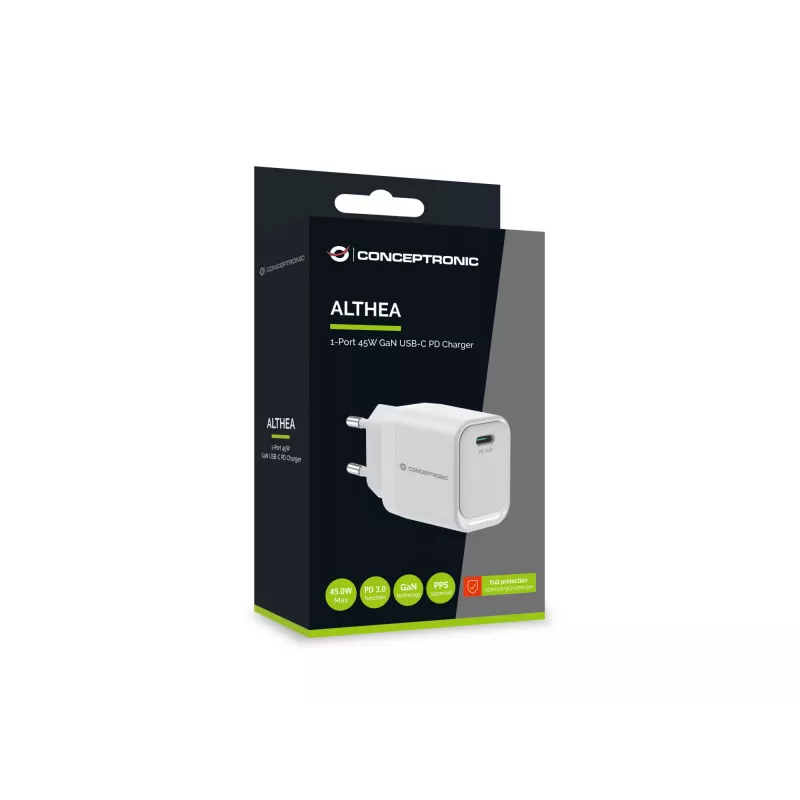 CONCEPTRONIC ALTHEA19W45 1-poorts 45W GaN USB-C PD-oplader met PPS, PD 3.0, 100–240V, wit