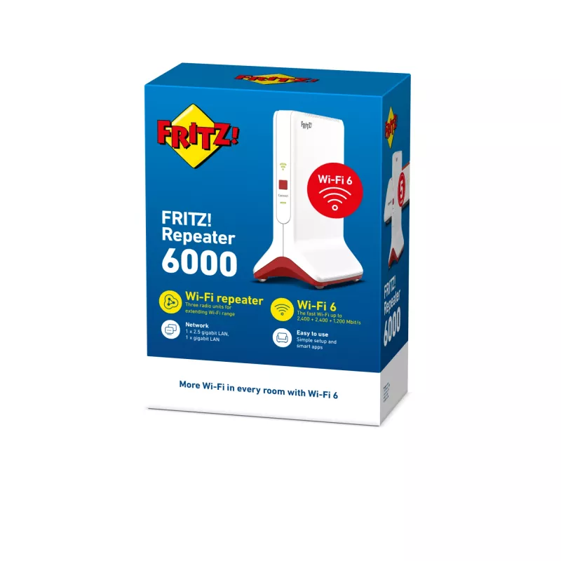 Draadloze range extender AVM FRITZ!Repeater 6000 Edition International — tri-band 6000 Mbit/s, 2x LAN, wit