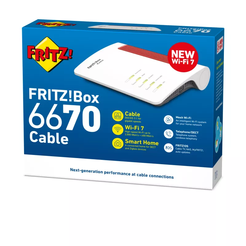 FRITZ!Box 6670 Kabel Edition International WLAN-router 2,5 Gigabit Ethernet dual-band (2,4 GHz / 5 GHz) rood, wit