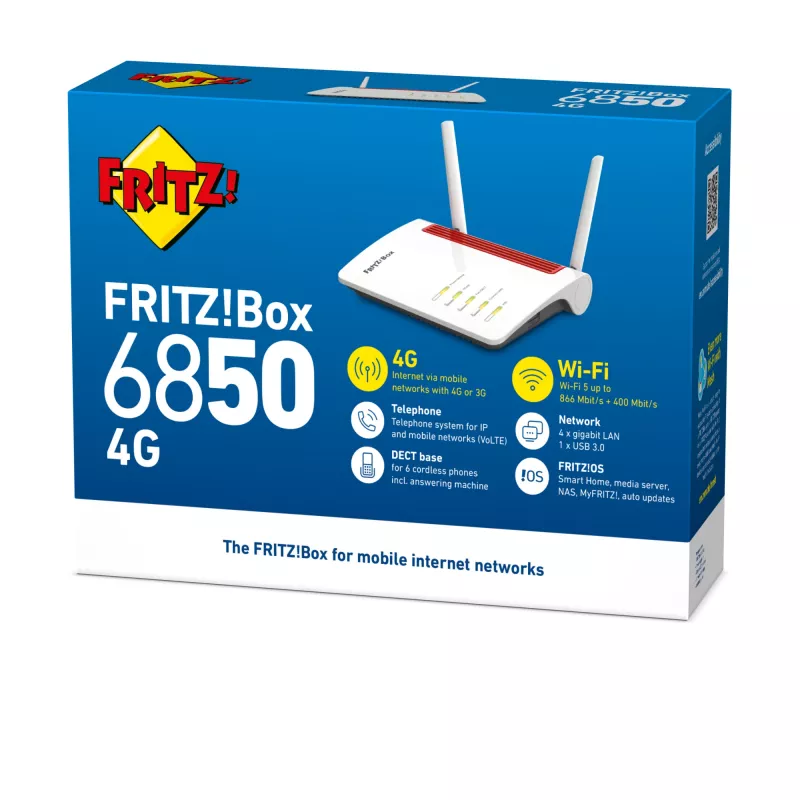 Box FRITZ 6850 4G International WLAN-router Gigabit Ethernet dual-band (2,4 GHz / 5 GHz) wit