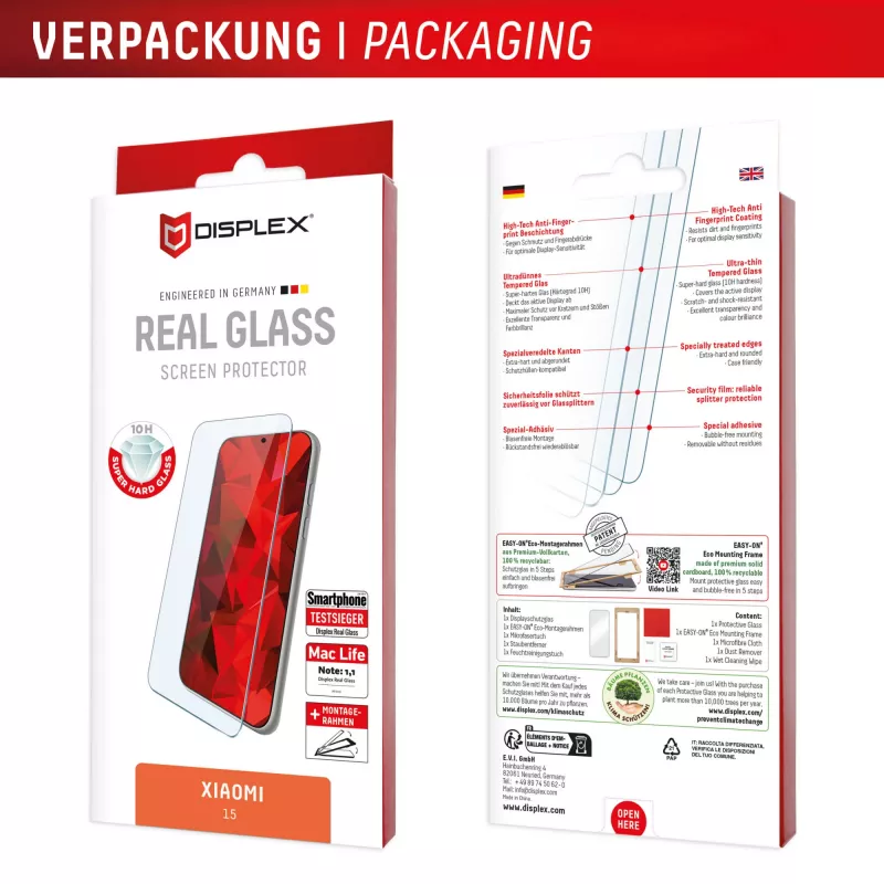 Displex displayschermbeschermfolie (10H) voor Xiaomi 15, Eco-montageframe, krasbestendig