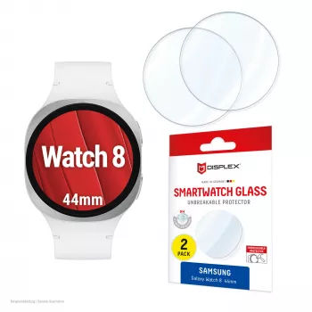 Displayschermglas voor Galaxy Watch 8 (44mm) van e.v.i. — Displex 9H, 2-pack, ultradun, randloos, anti-vingerafdruk