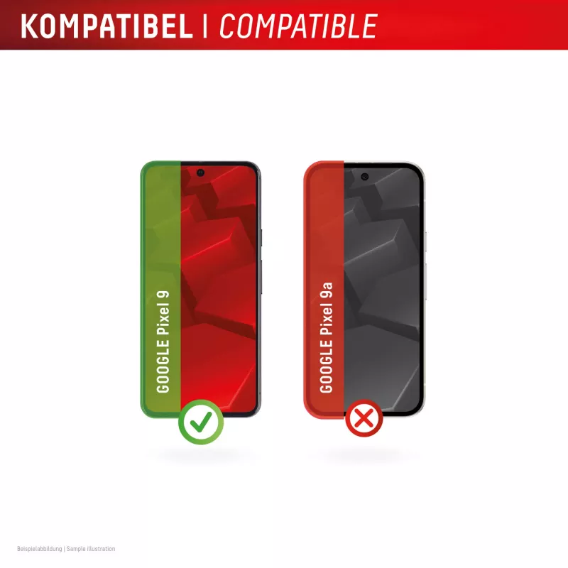 Screenprotector + hoes e.v.i. voor Google Pixel 9 met Eco-montageframe, gehard glas, transparant, krasvast