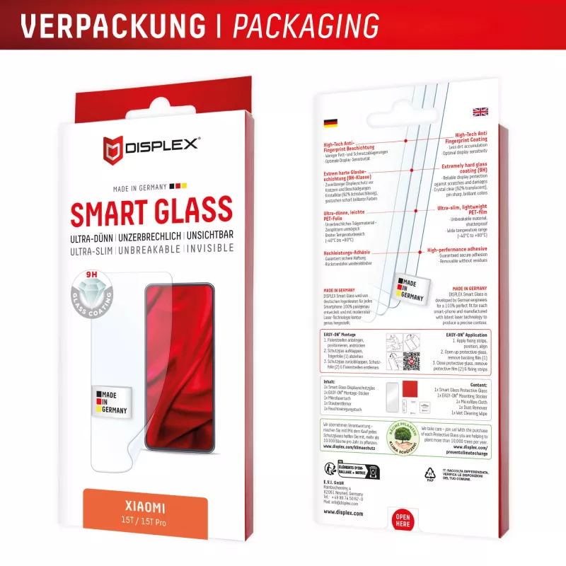 Tempered Smart Glass screenprotector e.v.i. voor Xiaomi 15T / 15T Pro (9H), montagesticker, transparant