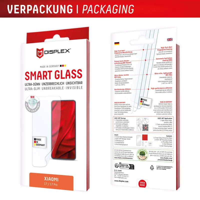Tempered Smart Glass displayschermfolie e.v.i. voor Xiaomi 17 / 17 Pro (9H), montagesticker, transparant