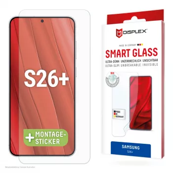 Tempered Smart Glass displayschermbescherming e.v.i. voor Samsung Galaxy S26+ (9H), transparant, droge montage, 1 stuk
