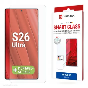 Displex Smart Glass (9H) voor Samsung S26 Ultra, onbreekbaar, Samsung, Galaxy S26 Ultra, droge montage, breukvast, vuilafstotend, krasvast, transparant, 1 stuk