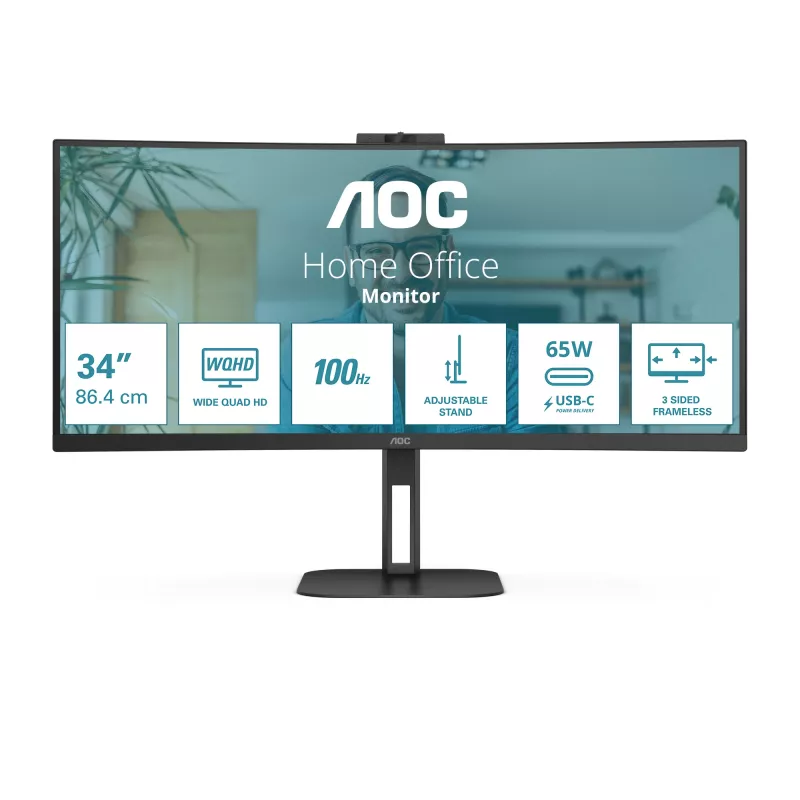 AOC V5 CU34V5C/BK/23 computermonitor 86,4 cm (34 inch) 3440 x 1440 pixel Wide Quad HD LED zwart