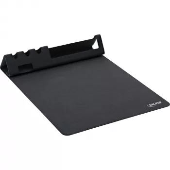 Muismat InLine 55261 — multifunctionele rubberen onderlegger met smartphone- en penhouder, 250×? mm, zwart
