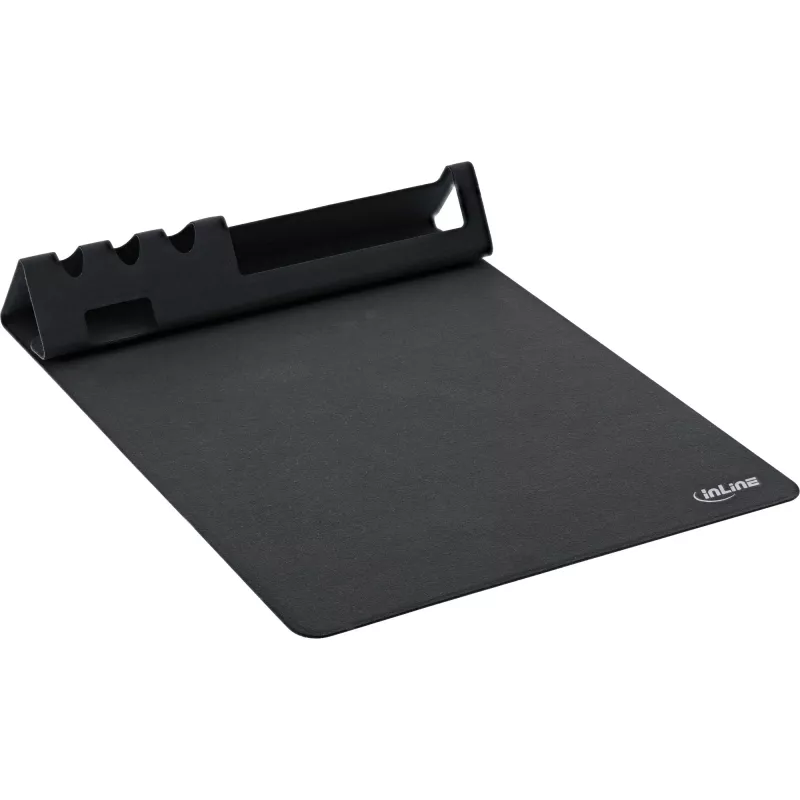 Muismat InLine 55261 — multifunctionele rubberen onderlegger met smartphone- en penhouder, 250×? mm, zwart