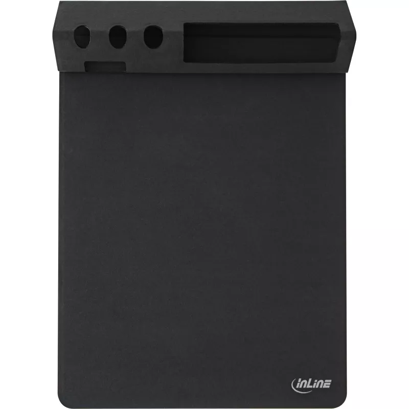 Muismat InLine 55261 — multifunctionele rubberen onderlegger met smartphone- en penhouder, 250×? mm, zwart