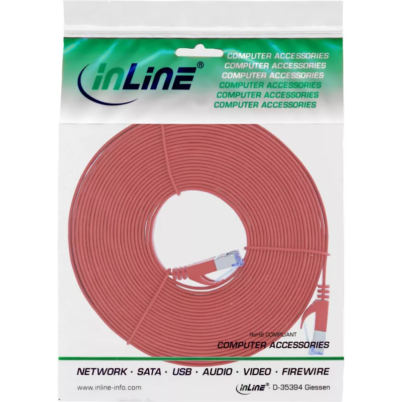 InLine platte patchkabel, U/FTP, Cat.6A, rood, 5m