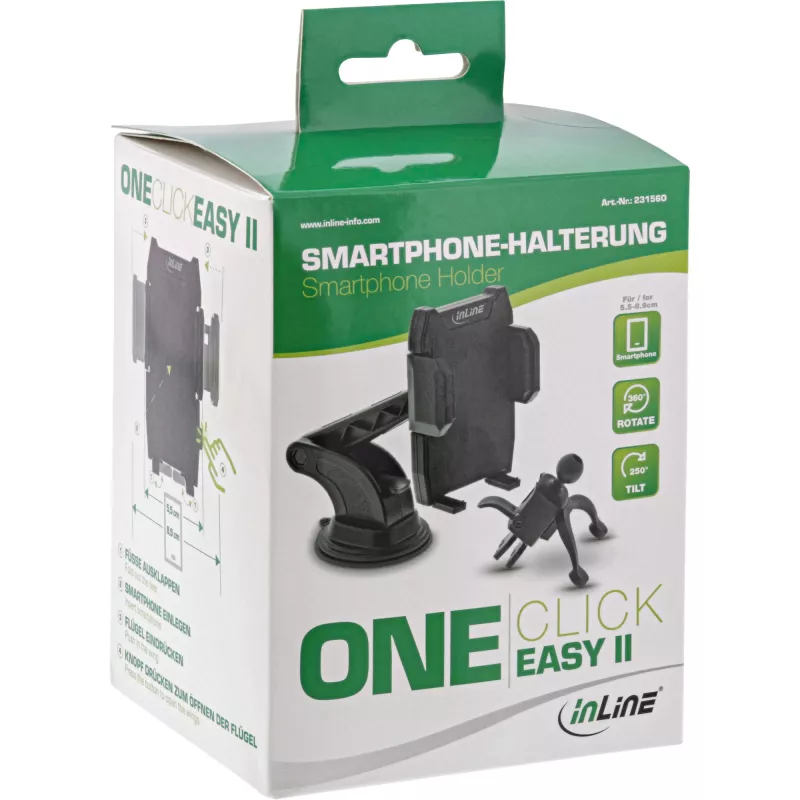 InLine ONE CLICK EASY II auto-smartphonehouder — universele passieve houder, zwart