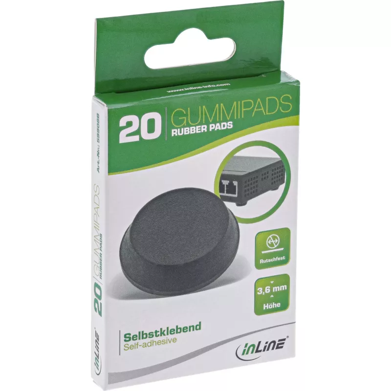 InLine rubbervoetjes 20 stuks verpakking zwart, platte vorm 1,2 cm, rubber, zwart