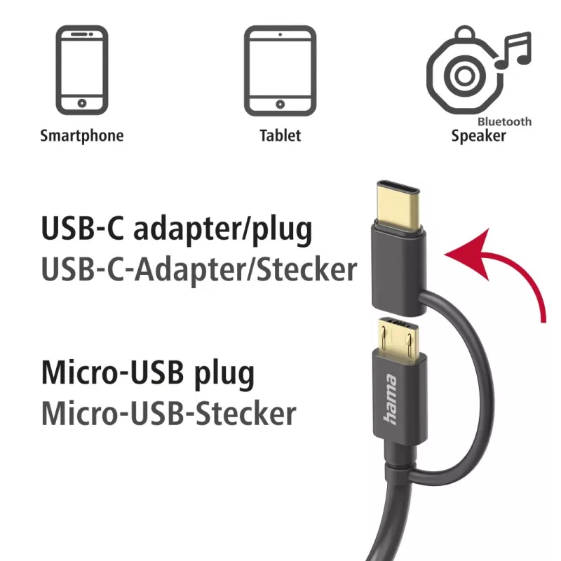 Hama 00201533 USB-kabel USB 2.0 1 m USB-A micro-USB-B zwart