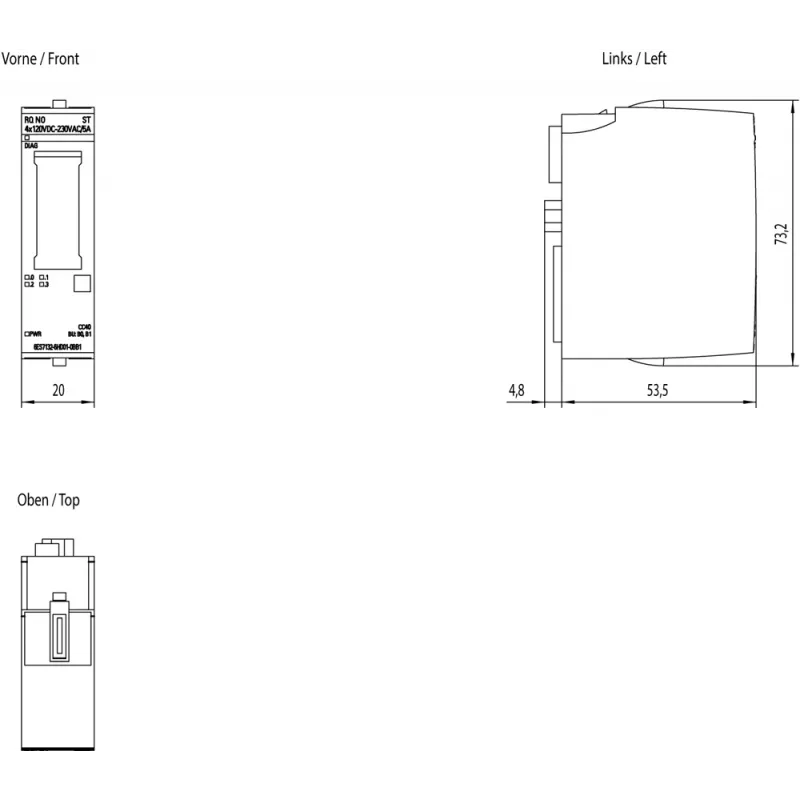 Siemens SIMATIC ET 200SP relaismodule NO, 4 x 120 V DC, 6ES7132-6HD01-0BB1
