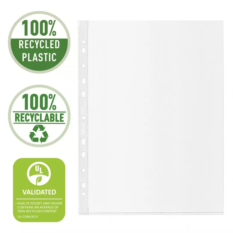 Esselte Recycle Pocket A4, 210 x 297 mm (A4), transparant, polypropyleen (PP), staand, boven, 0,07 mm