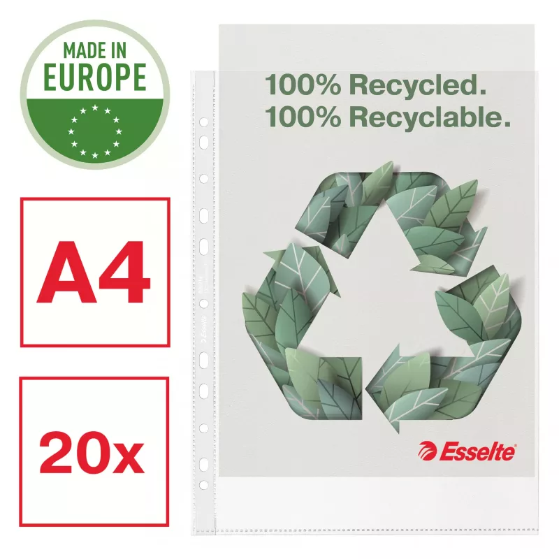 Esselte Recycle Pocket A4, 210 x 297 mm (A4), transparant, polypropyleen (PP), staand, boven, 0,07 mm