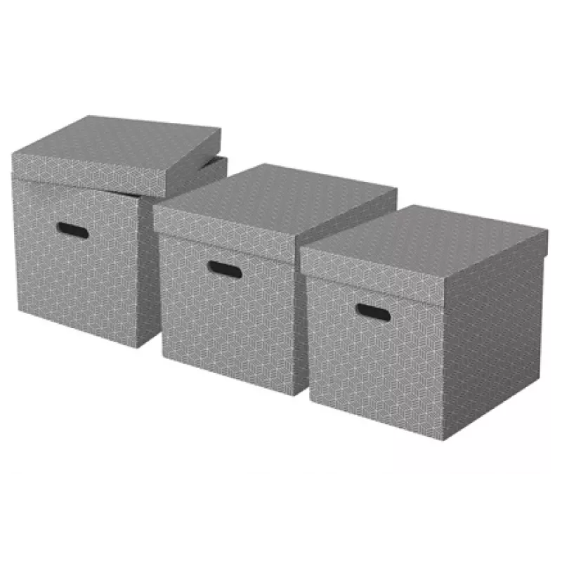 Esselte Home Storage Box Cube, 3-pack, karton, grijs, 320 mm, 315 mm, 365 mm, 850 g