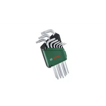 Bosch 1 600 A02 Z9C, L-Torx-sleutelset, TX10, TX15, TX20, TX25, TX27, TX30, TX40, TX8, TX9, groen, zilver, staal, kunststof, 69 mm