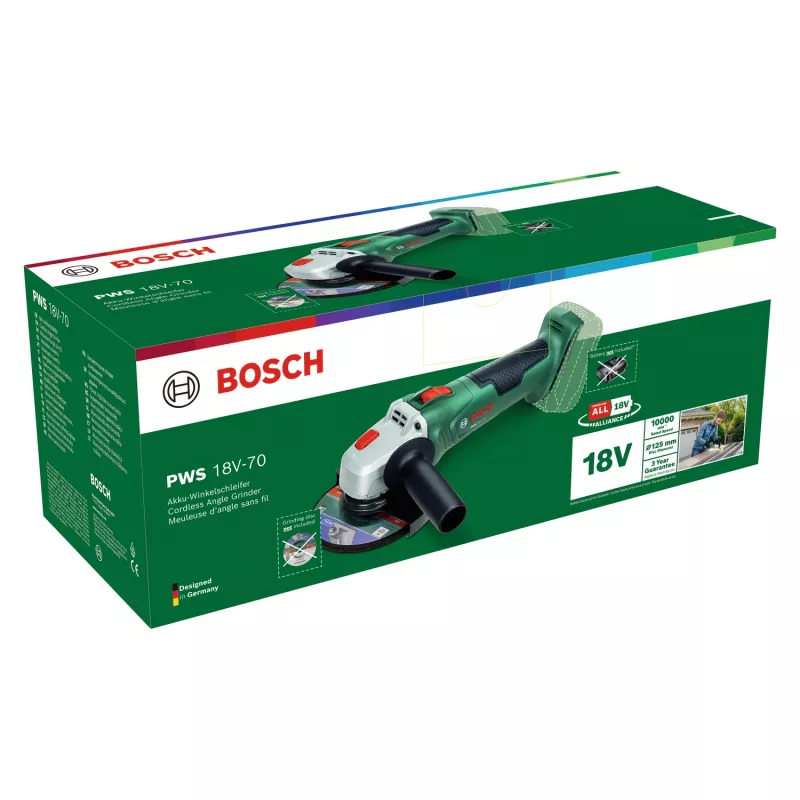 Bosch haakse slijper PWS 18V-70 (Bare-Tool, 125 mm, karton), 10000 tpm, 12,5 cm, accu, 2 kg