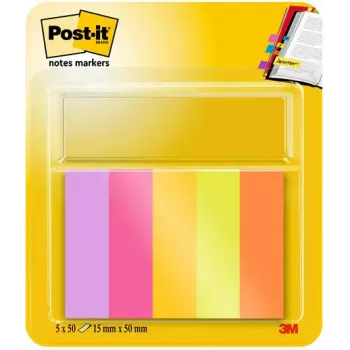 Post-it® plaknotitie-markers, rechthoek, groen/oranje/roze/paars/geel, 50 vel, zelfklevend