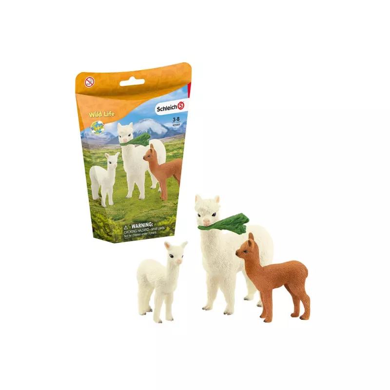 schleich WILD LIFE alpacaset, 3 jaar, Wild Life, bruin, groen, wit, 3 stuks