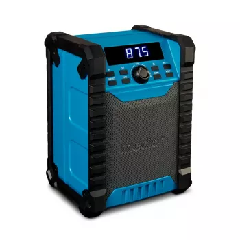Draagbare digitale radio MEDION LIFE E65895 (MD 43895) — PLL-tuner, 10 W RMS, LCD, Bluetooth 10 m, IP54, externe antenne, zwart/blauw