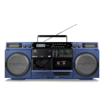 MEDION LIFE P66538 20 W blauwe compacte audioset — 20 W RMS, 2-weg luidspreker, DAB+/PLL, Bluetooth 10 m, frontlader-disc