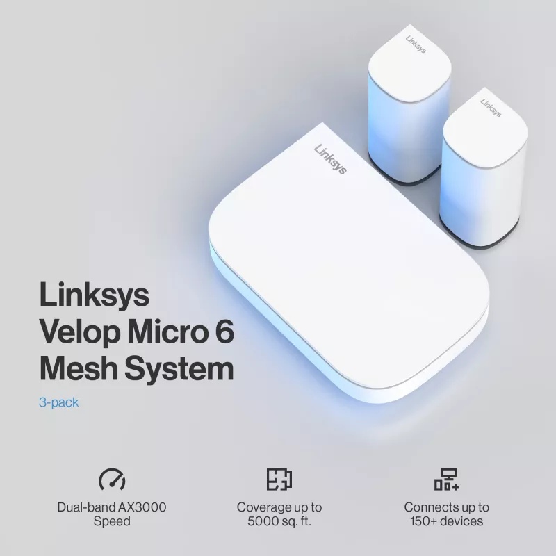 Linksys Velop Micro 6 mesh-systeem – dual-band WiFi 6 AX3000 (3-pack)