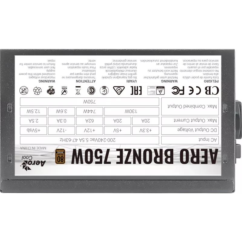 Pc-voeding AEROCOOL AEROB750 750W 80 PLUS Bronze Non-Modular 230V Silent zwart