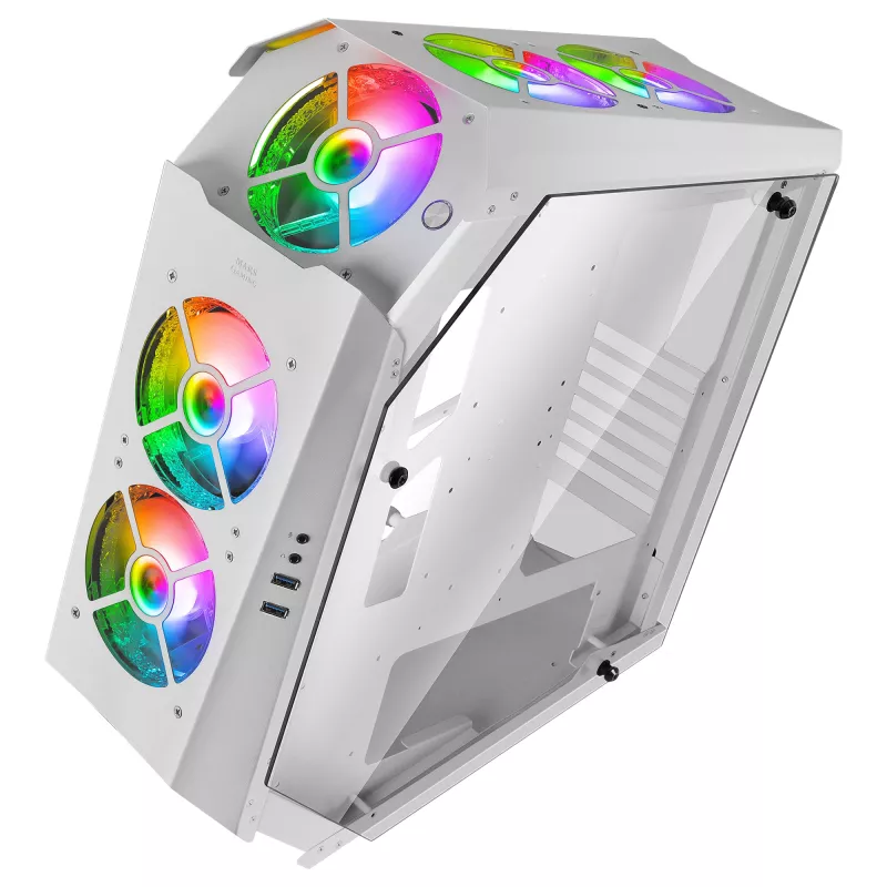 Mars Gaming MC51W wit pc-gaming-ATX-behuizing met dubbel gehard glas, 5x RGB 12cm ventilator