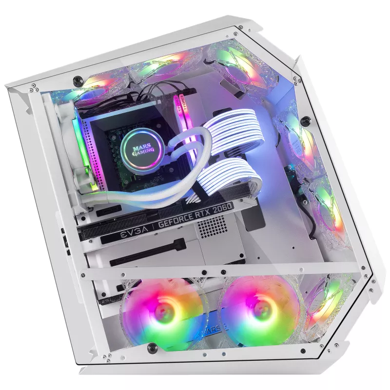Mars Gaming MC51W wit pc-gaming-ATX-behuizing met dubbel gehard glas, 5x RGB 12cm ventilator