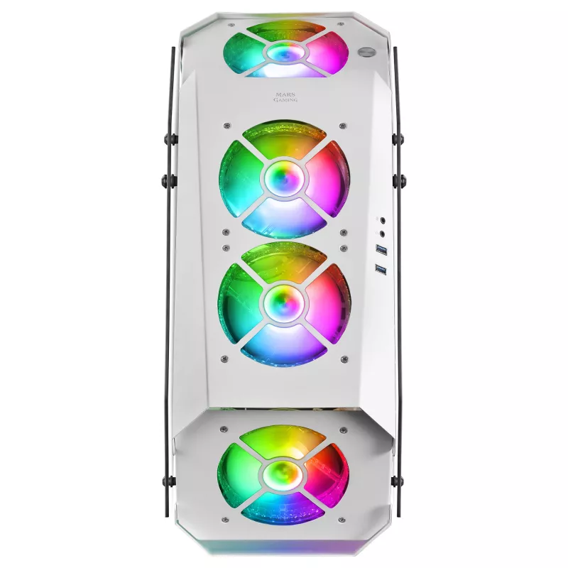 Mars Gaming MC51W wit pc-gaming-ATX-behuizing met dubbel gehard glas, 5x RGB 12cm ventilator