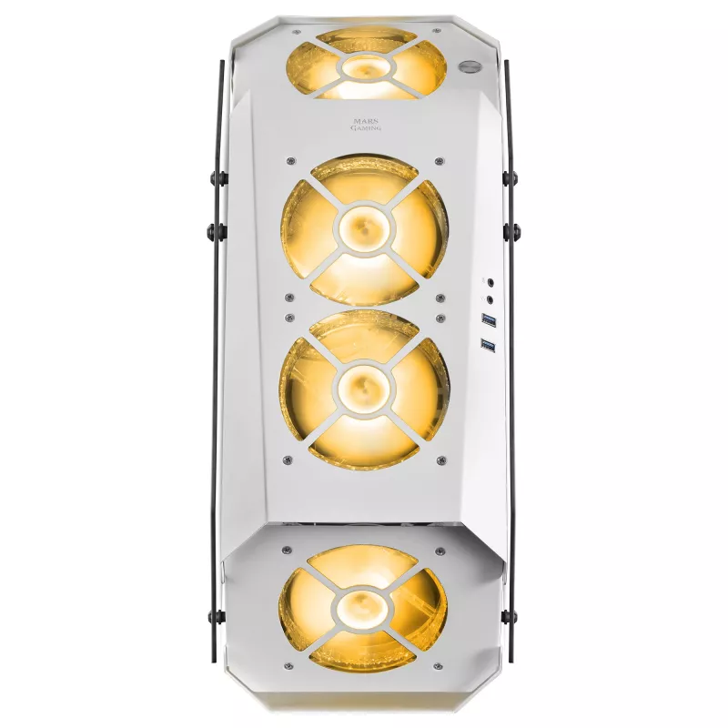 Mars Gaming MC51W wit pc-gaming-ATX-behuizing met dubbel gehard glas, 5x RGB 12cm ventilator