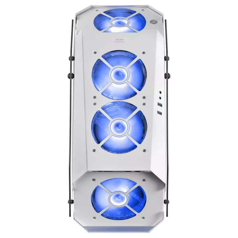 Mars Gaming MC51W wit pc-gaming-ATX-behuizing met dubbel gehard glas, 5x RGB 12cm ventilator