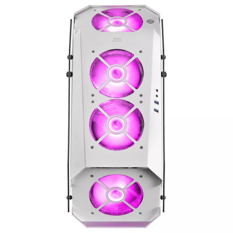 Mars Gaming MC51W wit pc-gaming-ATX-behuizing met dubbel gehard glas, 5x RGB 12cm ventilator