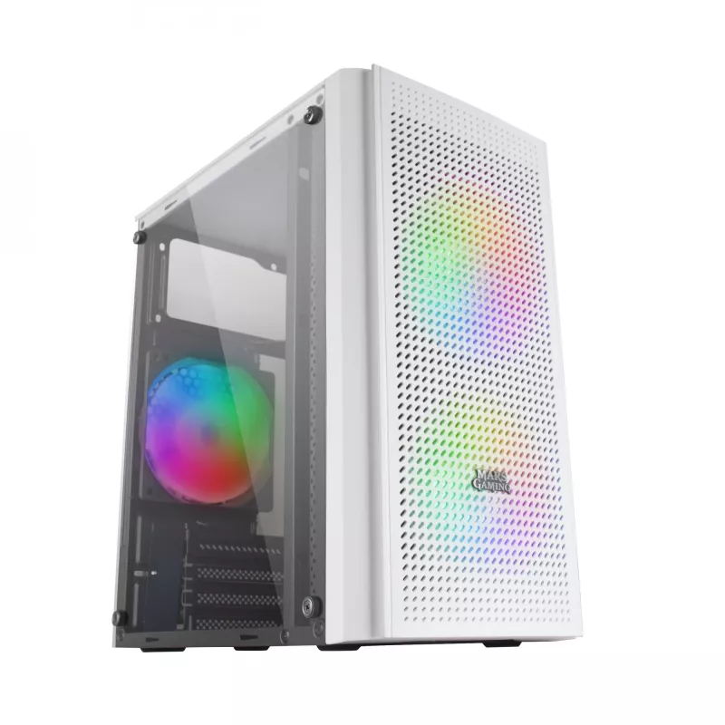 Mars Gaming MC300W Micro-ATX-behuizing met gehard glas, 3x FRGB-ventilator, Wit