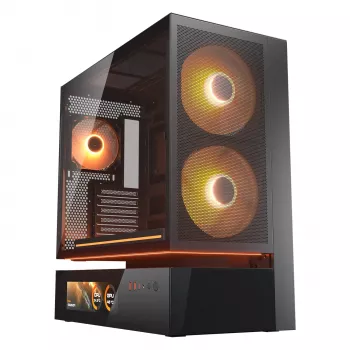 COUGAR PC Midi Tower behuizing CFV235 Vision — ARGB, 23,3 cm (9,16″) LCD 1920×462, Mesh, voor 2×160 mm, achter 1×120 mm, zwart