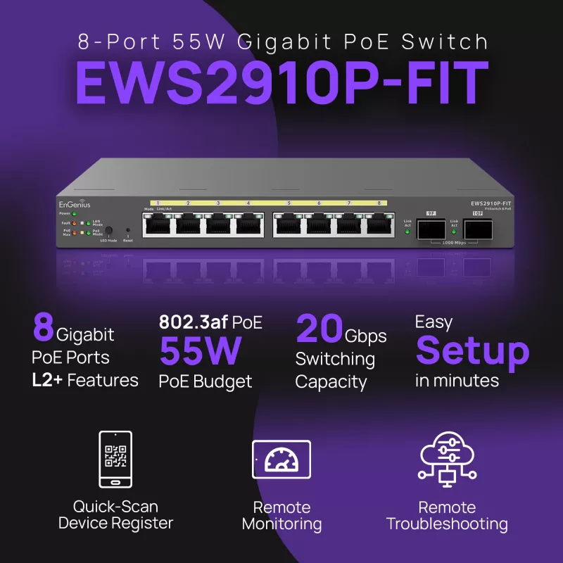 Managed Switch EnGenius FitSwitch 8 PoE 8x Gigabit Ethernet-poorten