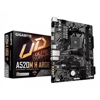 GIGABYTE A520M H ARGB moederbord - ondersteunt AMD Ryzen 5000-serie CPU's, tot 5100MHz DDR4 (OC), PCIe 3.0 x4 M.2, 1 GbE LAN, USB 3.2 Gen 1